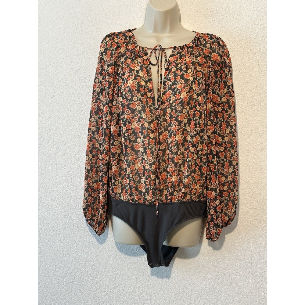 Intimately Free People Bodysuit Size M Multicolor Floral Balloon‎ Sleeve Boho